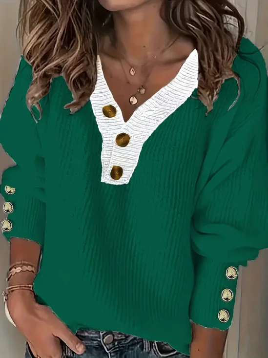 Women Plain Long Sleeve Comfy Street Split Joint Sweater