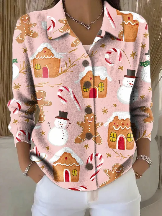 Women Christmas Snowman Long Sleeve Comfy Vintage Printing Cardigan