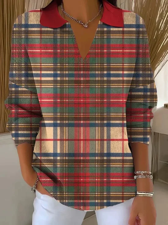 Women Plaid Long Sleeve Comfy Casual Printing Sweater