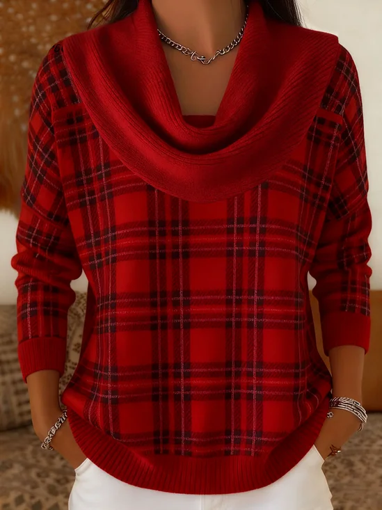 Women Plaid Long Sleeve Comfy Casual Printing Sweater