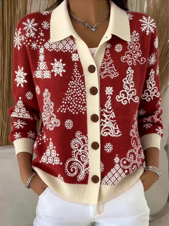 Women Knitted Christmas Long Sleeve Comfy Casual Cardigan