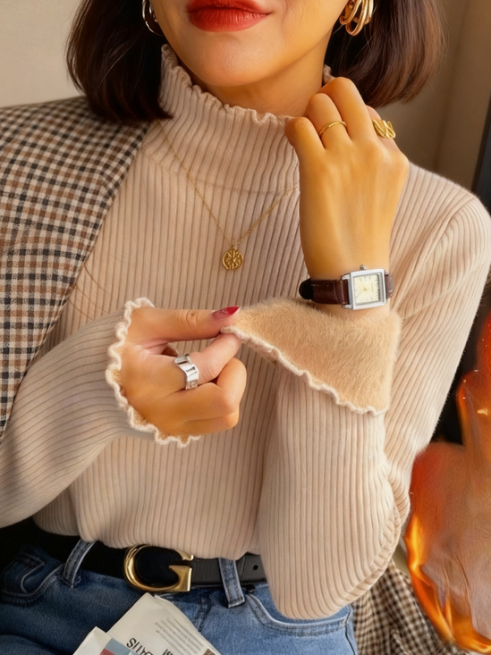 Casual Plain Mock Neck Long Sleeve T-shirt