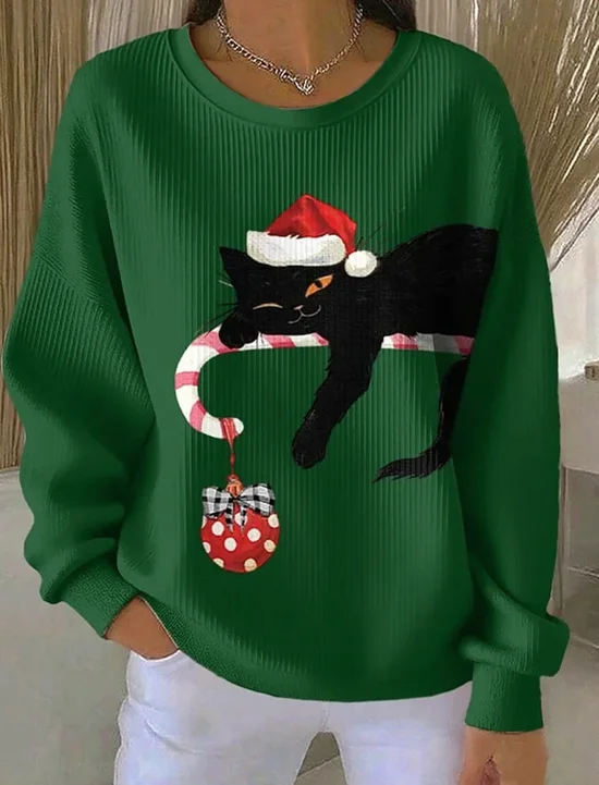 Casual Crew Neck Christmas Sweatshirt