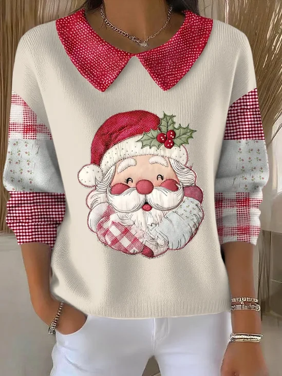 Women Santa Claus Long Sleeve Comfy Casual Printing Sweater