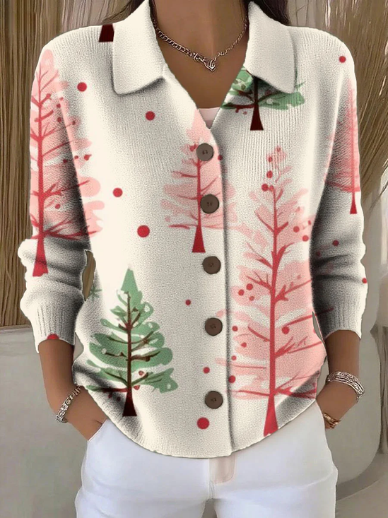 Women Christmas Long Sleeve Comfy Vintage Printing Cardigan