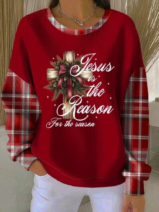 Casual Crew Neck Christmas Sweatshirt Printing