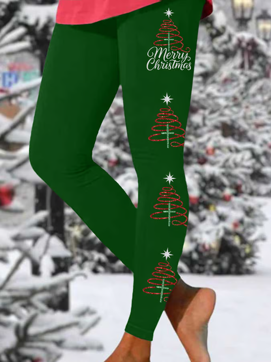 Women Christmas Casual All Season Printing Long Leggings