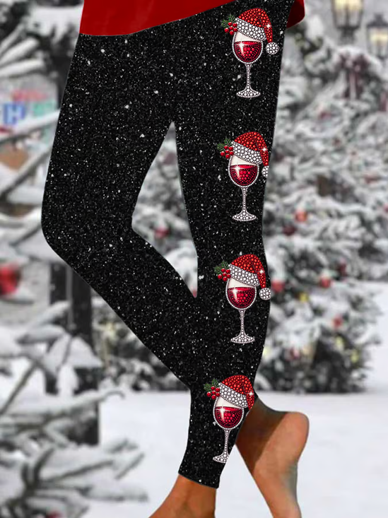 Women Christmas Casual All Season Printing Long Leggings