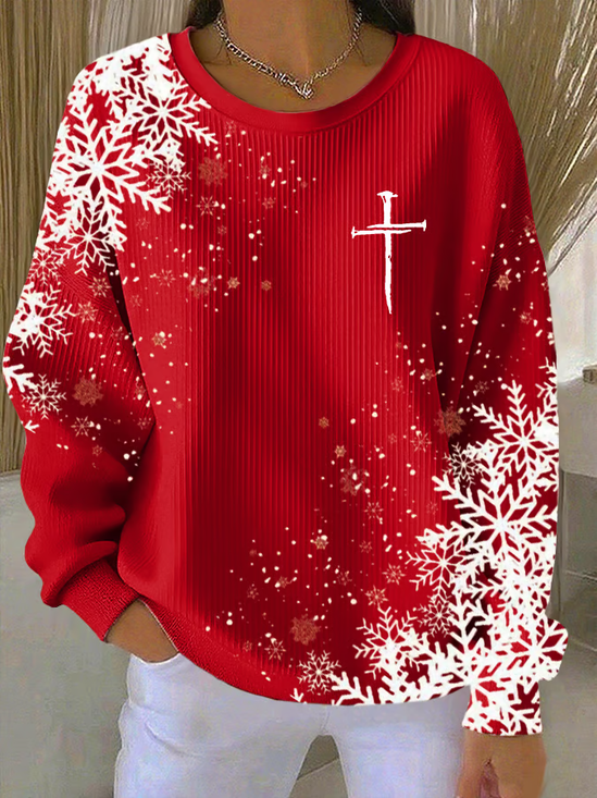 Casual Crew Neck Christmas Sweatshirt Printing