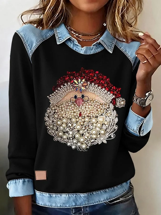 Vintage Shawl Collar Santa Claus Sweatshirt