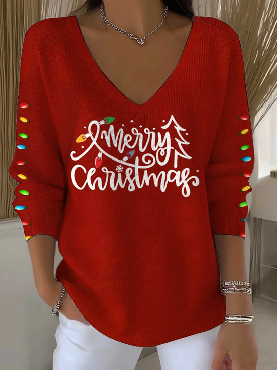 Casual Christmas V Neck Long Sleeve T-shirt