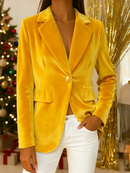 Women Plain Spring/Fall Outerwear Elegant Long Sleeve Shawl Collar Regular Blazer