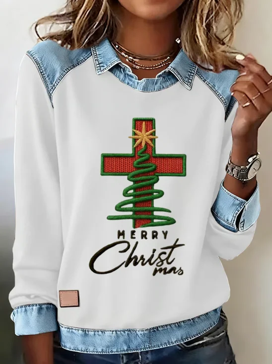 Casual Shawl Collar Christmas Sweatshirt