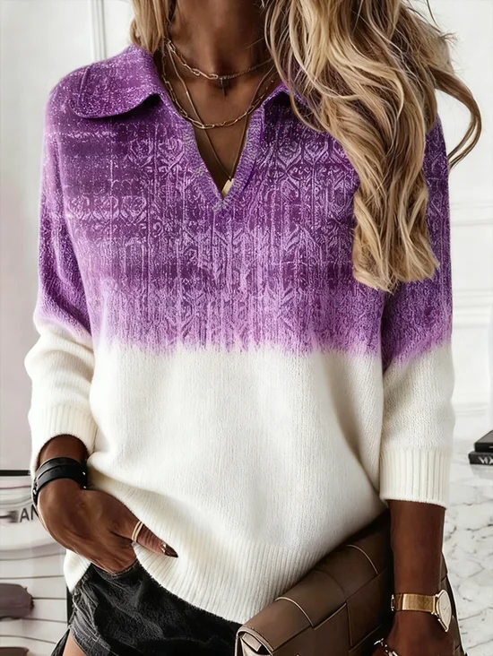 Women Gradient Pattern Long Sleeve Comfy Casual Sweater