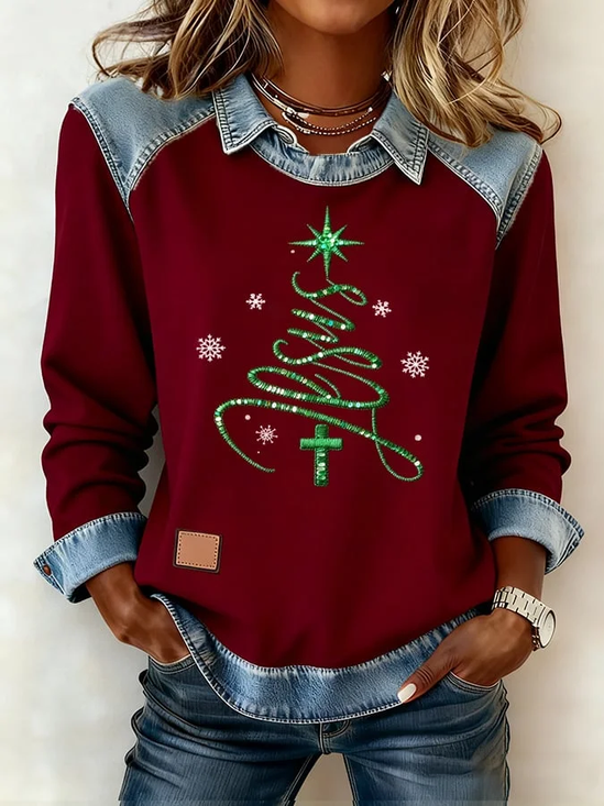 Vintage Shawl Collar Christmas Sweatshirt