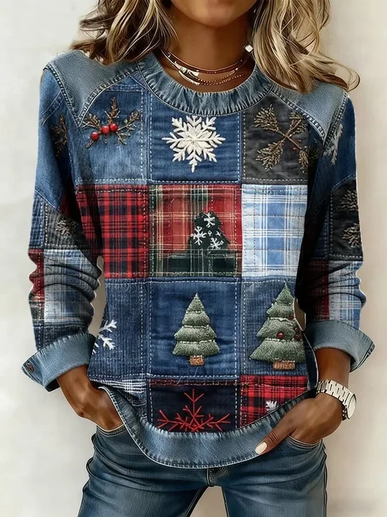 Vintage Crew Neck Christmas Sweatshirt Printing