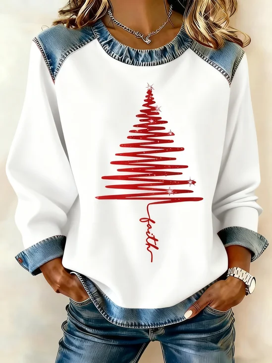 Casual Crew Neck Snowflake Sweatshirt