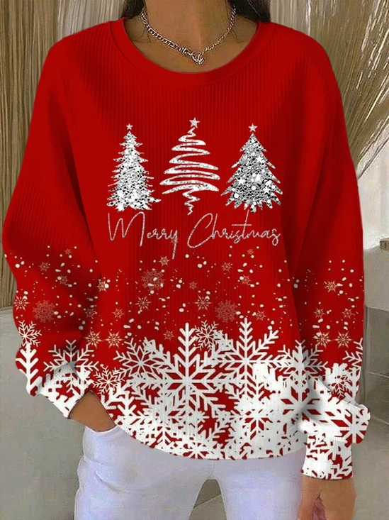 Casual Crew Neck Christmas Sweatshirt Printing
