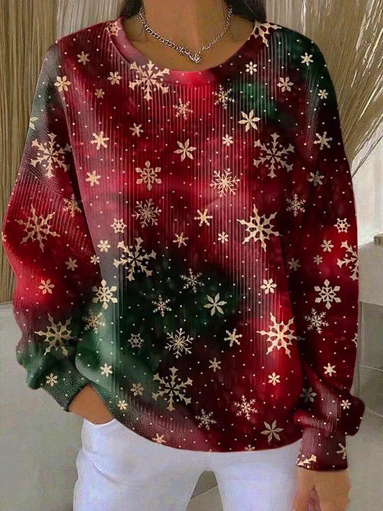 Casual Crew Neck Christmas Sweatshirt Printing