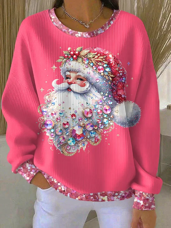 Casual Crew Neck Santa Claus Sweatshirt Printing
