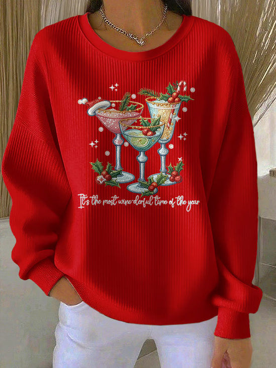 Casual Crew Neck Christmas Sweatshirt Printing