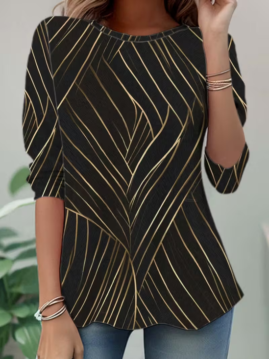 Casual Abstract Crew Neck Long Sleeve T-shirt