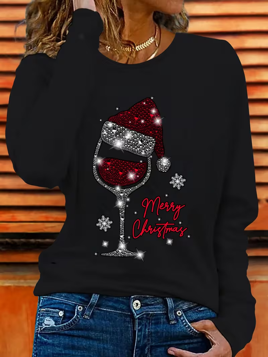 Casual Christmas Crew Neck Long Sleeve T-shirt
