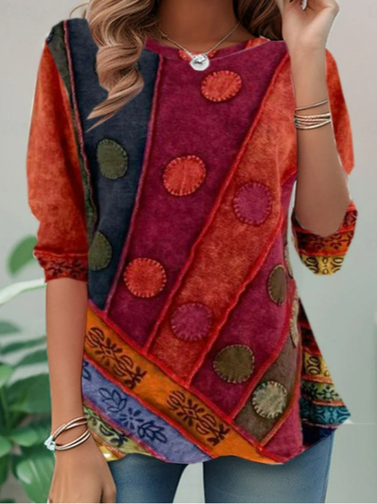 Casual Abstract Crew Neck Long Sleeve T-shirt