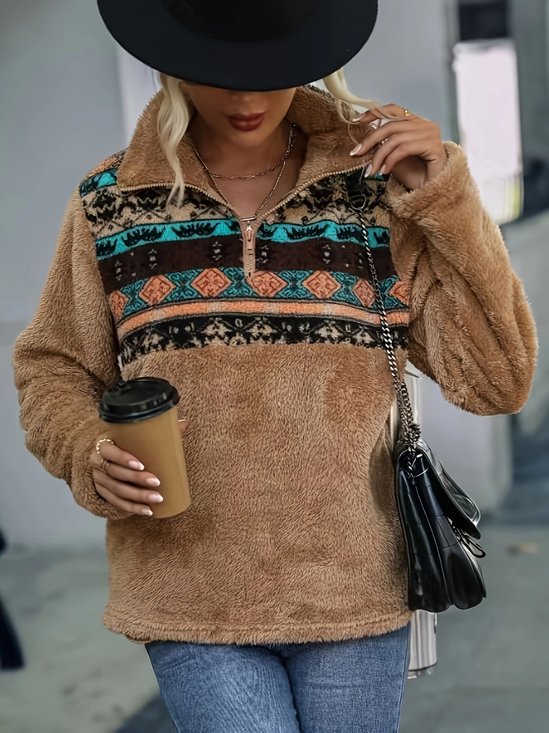 Vintage Stand Collar Geometric Sweatshirt Printing