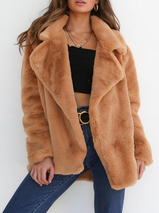 Women Spring/Fall Outerwear Casual Split Joint Plain Long Sleeve Lapel Collar Jacket