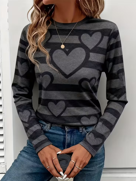 Casual Striped Crew Neck Long Sleeve T-shirt