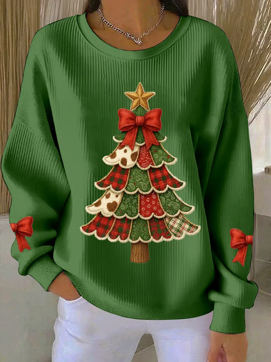Casual Crew Neck Christmas Sweatshirt Printing