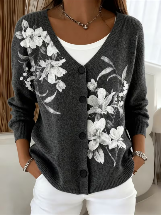Women Floral Long Sleeve Comfy Casual Cardigan