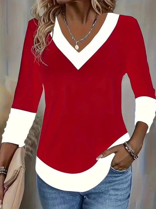 Casual Christmas V Neck Long Sleeve T-shirt