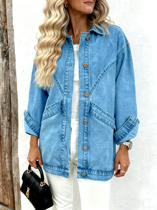 Women Spring/Fall Outerwear Casual Plain Long Sleeve Jacket