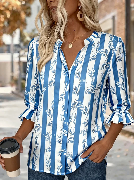 V Neck Half Sleeve Geometric Regular Regular Fit Shirt For Women