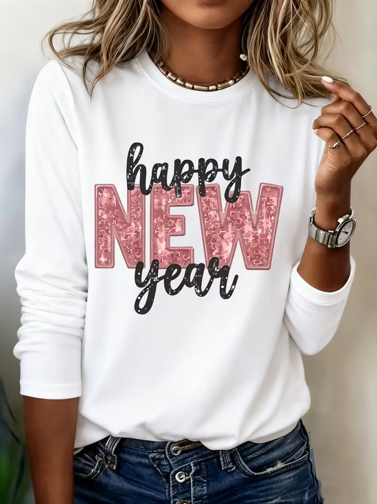 Casual Text Letters Crew Neck Long Sleeve T-shirt