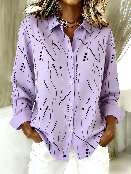 Shirt Collar Long Sleeve Striped Regular Loose Shirt For Women