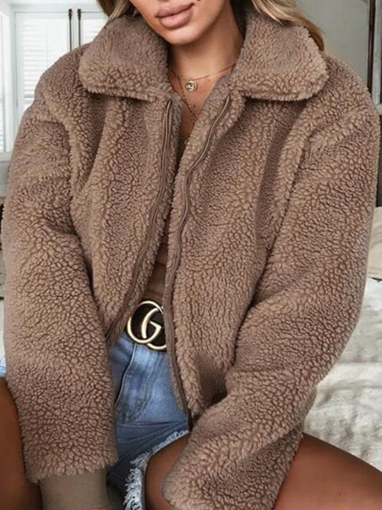 Women Spring/Fall Outerwear Casual Split Joint Plain Long Sleeve Shawl Collar Jacket