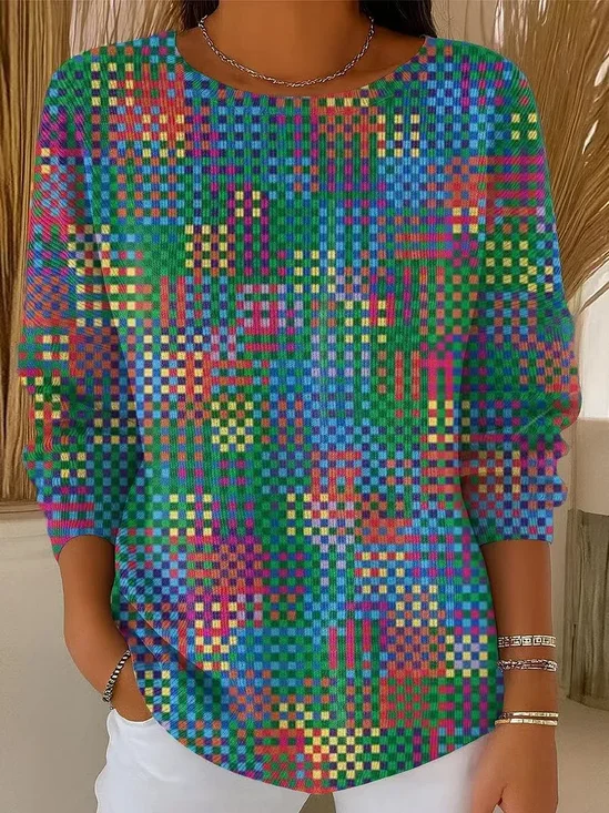 Women Abstract Long Sleeve Comfy Casual Printing Sweater