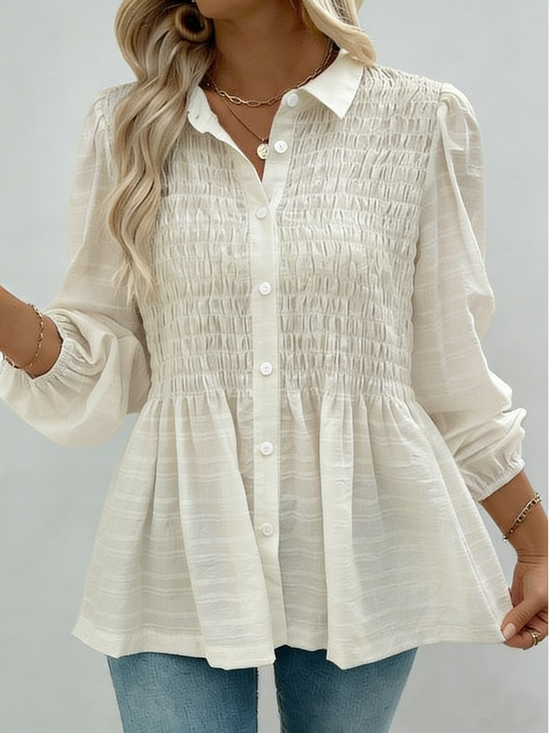 Shawl Collar Long Sleeve Plain Regular Regular Fit Blouse For Women