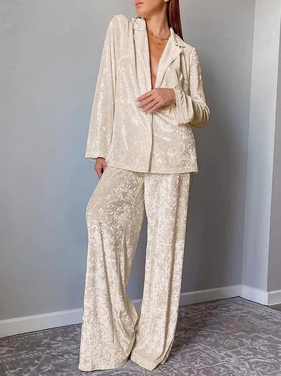 Velvet Plain  Loose Fit Simple Causle Pajama Set