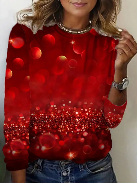 Casual Heart/Cordate Crew Neck Long Sleeve T-shirt