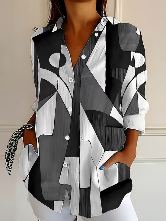 Shirt Collar Regular Sleeve Long Sleeve Abstract Buckle Regular Loose Button Up Shirt Shirt For Women
