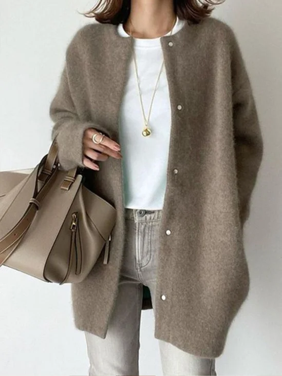 Women Winter Outerwear Urban Plain Long Sleeve Crew Neck Jacket