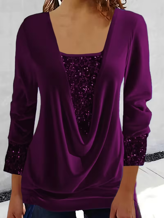 Vintage Plain U-Neck Long Sleeve T-shirt