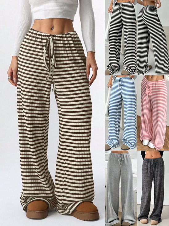 Women Striped Long Elastic Waist Pants Casual Spring/Fall Trousers