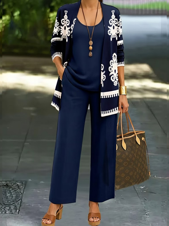 Women Floral Two-Piece Set Daily Long Sleeve Casual Spring/Fall Multi-Piece Set Matching Set