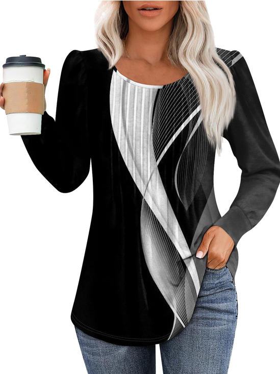 Casual Striped Crew Neck Long Sleeve T-shirt