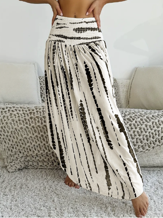 Casual Abstract Stripes A-Line High Waist Maxi Skirt